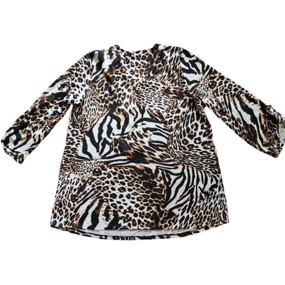 Clientele Blouse Women's Size OS Animal Print Tiger 3/4 Sleeve Zip - Picture 5 of 16